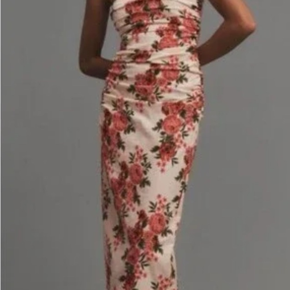 Chic Strapless Floral Dress in Cream and Red